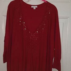 NY&C size L  V neck 3/4 sleeve wine sweater